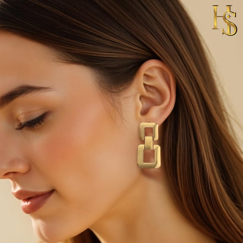 HighSpark Double Drop Dainty Gold Earrings for Women | 18k Gold Plated Trendy Statement Earrings | Jewelry Gift - Image 5