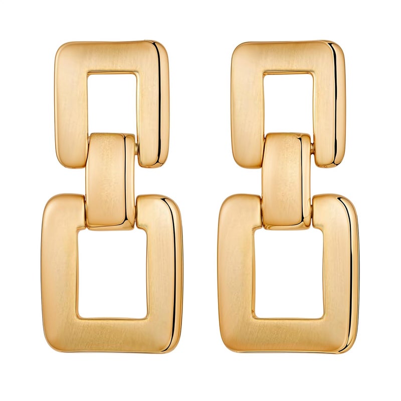 HighSpark Double Drop Dainty Gold Earrings for Women | 18k Gold Plated Trendy Statement Earrings | Jewelry Gift - Image 1