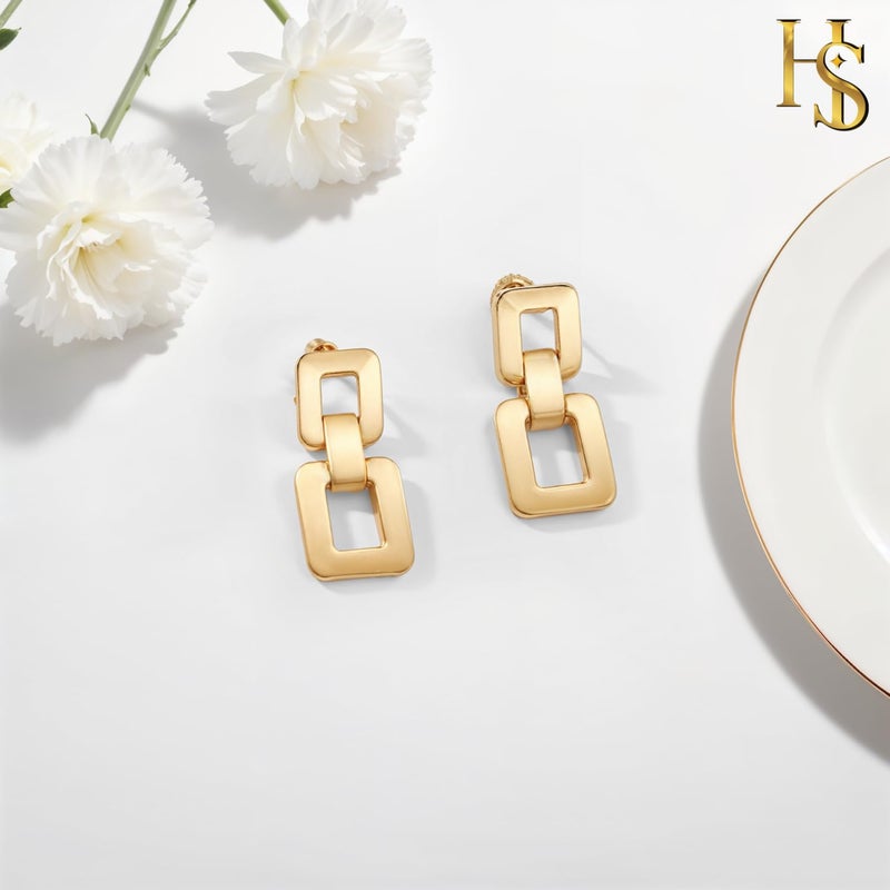 HighSpark Double Drop Dainty Gold Earrings for Women | 18k Gold Plated Trendy Statement Earrings | Jewelry Gift - Image 4