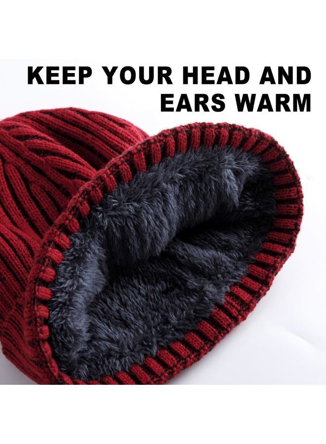 HONGTEYA 3 Pack Winter Beanie for Men Women, Thicken Thermal Plush Lined Beanie Fashion Warm Knit Hat for Cold Weather, Black+gray+wine Red, One size - Image 4