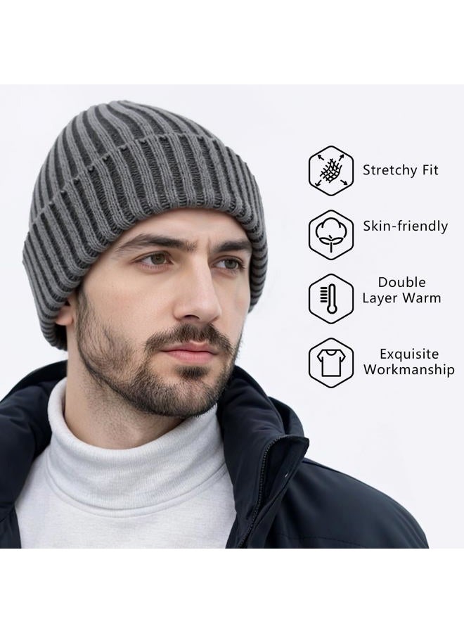 HONGTEYA 3 Pack Winter Beanie for Men Women, Thicken Thermal Plush Lined Beanie Fashion Warm Knit Hat for Cold Weather, Black+gray+wine Red, One size - Image 3