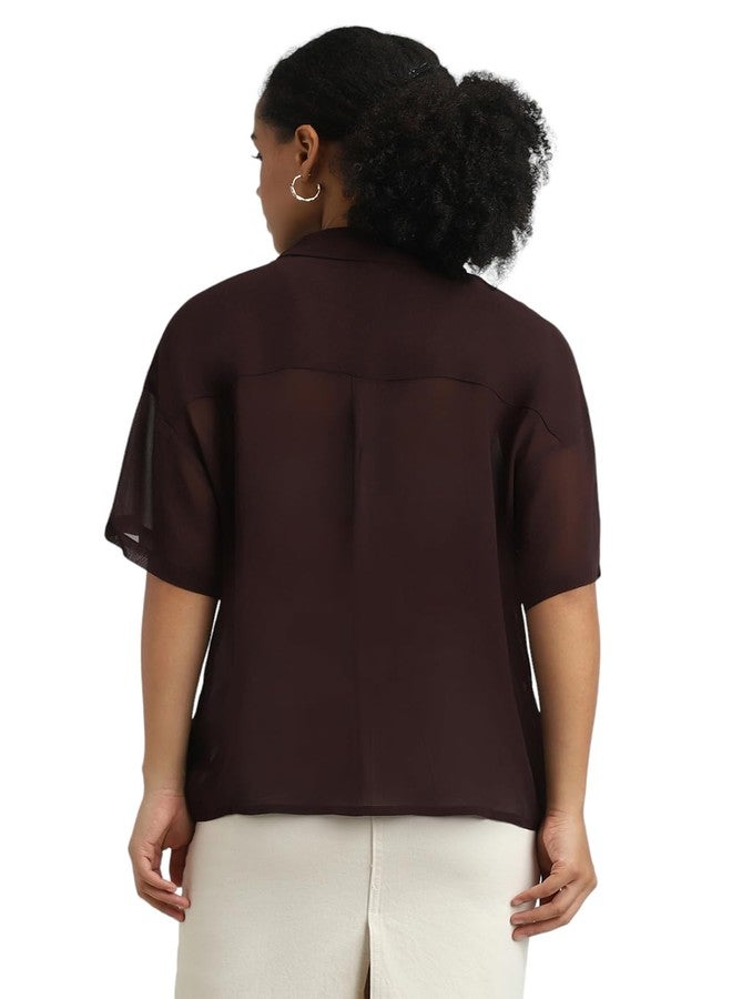 Forever 21 Women's Regular Fit Shirt (FWS24CWOF009901_Brown - Image 3