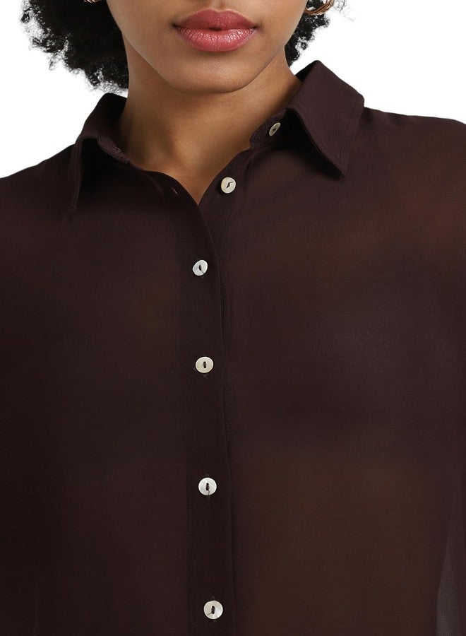 Forever 21 Women's Regular Fit Shirt (FWS24CWOF009901_Brown - Image 4