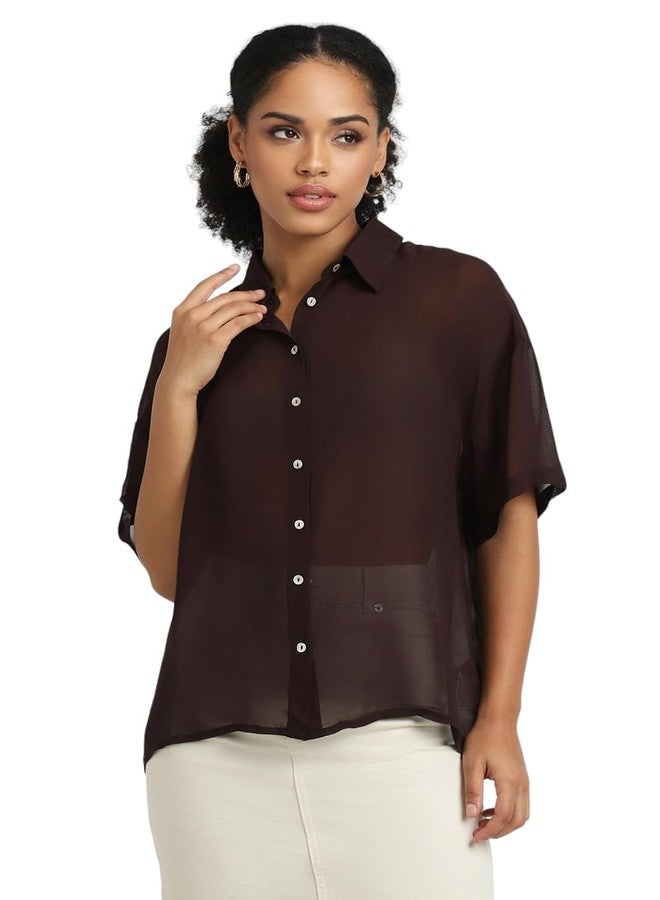 Forever 21 Women's Regular Fit Shirt (FWS24CWOF009901_Brown - Image 1