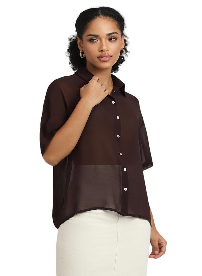 Forever 21 Women's Regular Fit Shirt (FWS24CWOF009901_Brown - Image 2