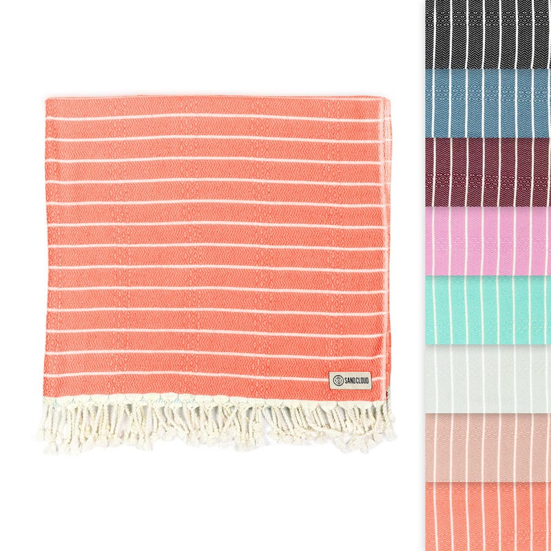 Sand Cloud Turkish Beach Towel - Sand Proof - 100% Certified Organic Turkish Towel - Quick Dry Towel for Beach, Picnic, Blanket or Bath Towel - As Seen on Shark Tank - Gocek (Coral) - Image 1