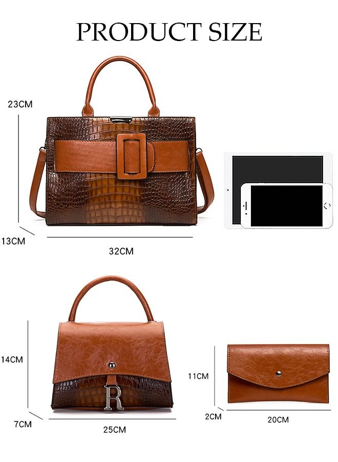 DUNISO 3 Pieces Shoulder Bag Set for Women Multipurpose Faux Leather Vintage Crossbody Bag Clamshell Design Small Purse Mini Card Holder for Ladies Fashion Travel Tote Bag Handbags - Image 4