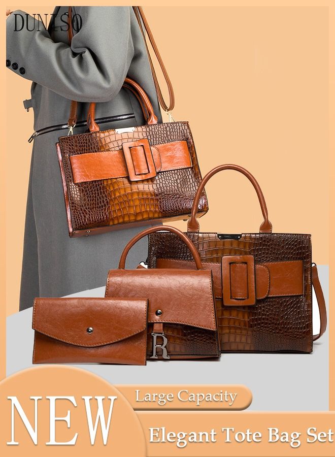 DUNISO 3 Pieces Shoulder Bag Set for Women Multipurpose Faux Leather Vintage Crossbody Bag Clamshell Design Small Purse Mini Card Holder for Ladies Fashion Travel Tote Bag Handbags - Image 1