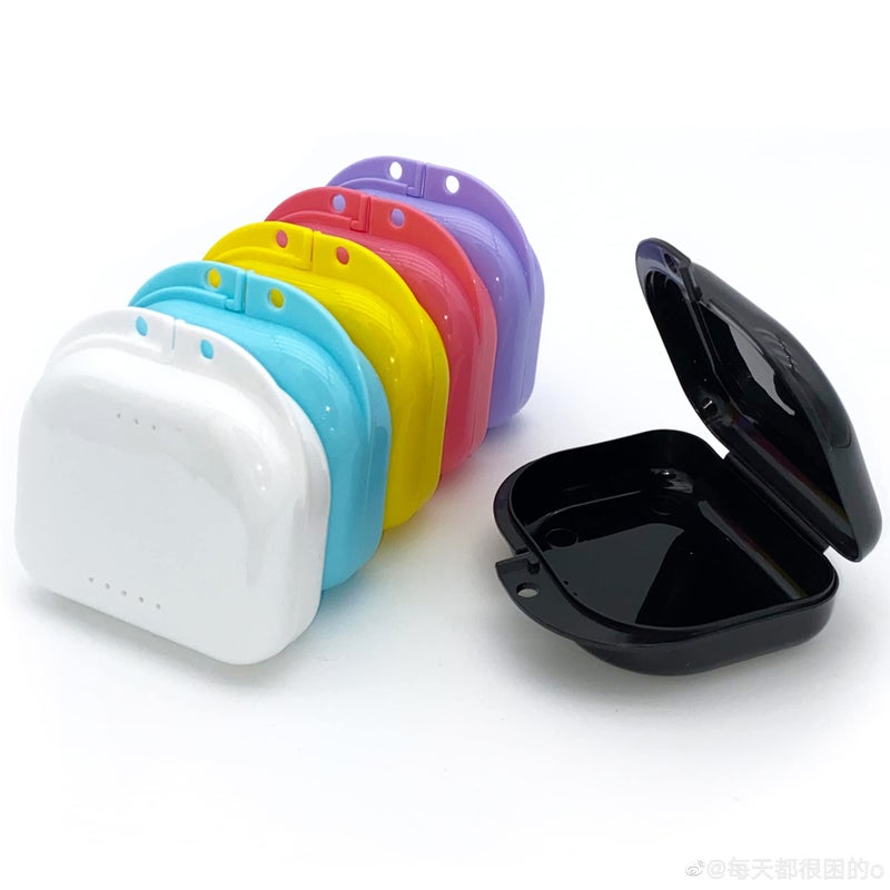 Hoewina Retainer Case with Vent Holes 6 Pcs Denture Case Tight Snap Lock Orthodontic Mouth Guard Case Black White Yellow Light Purple Pink and Blue Easy to Use
