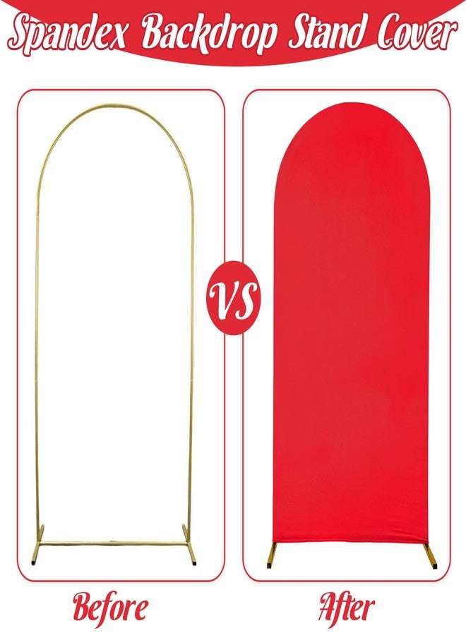 Fivenl Spandex Fitted Wedding Arch Cover 6.6FT Red Arch Backdrop Cover, Round Top Chiara Backdrop Stand Covers for Wedding Birthday Party Baby Shower Banquet Arch Decoration (Red, 6.6FT) - Image 4