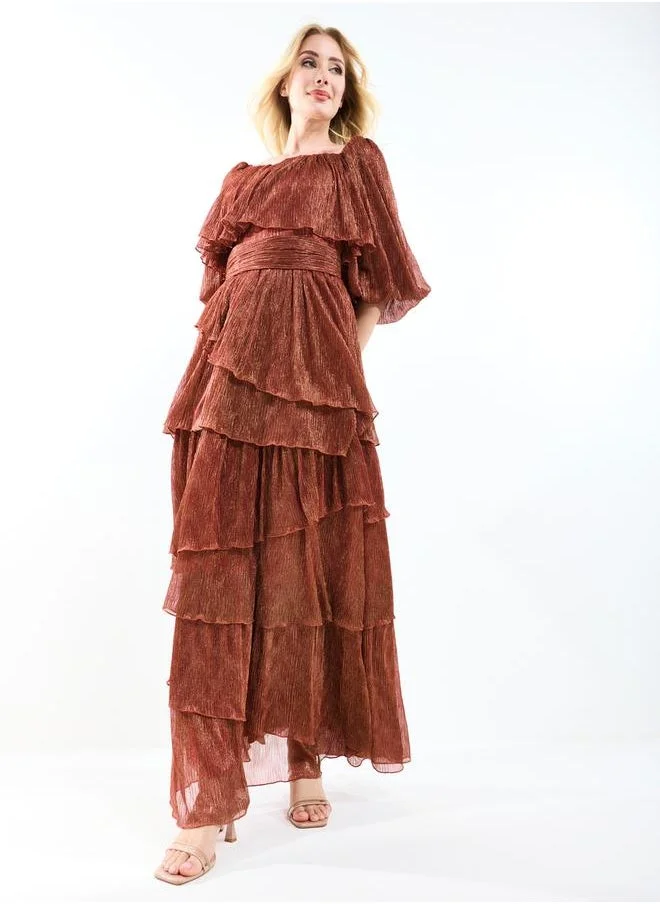 House of Moda Tiered Copper Dress