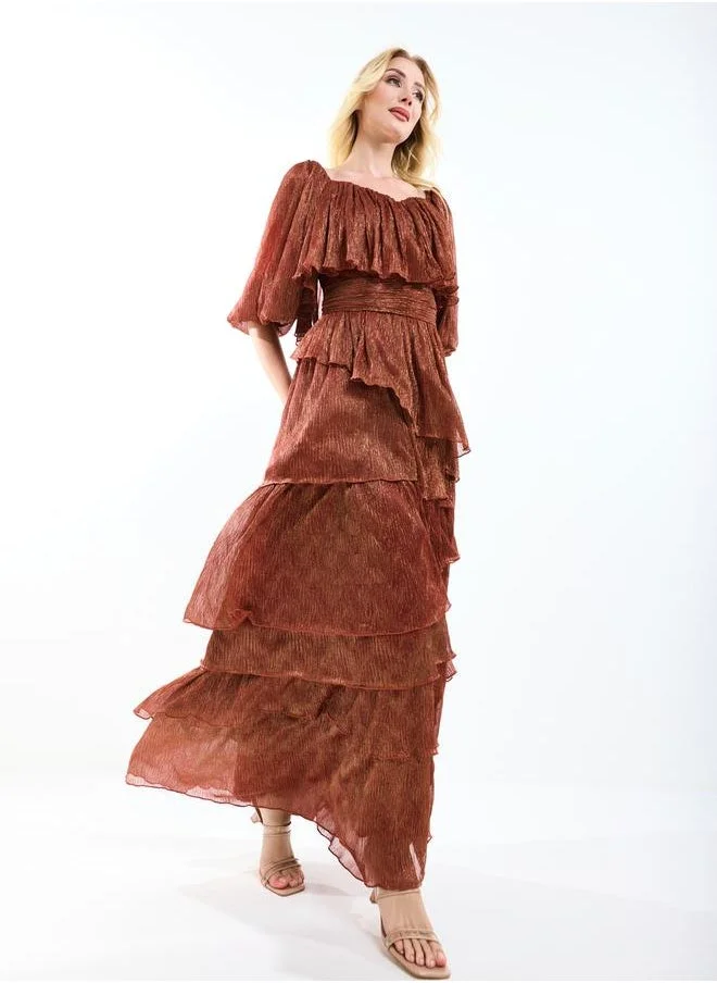 House of Moda Tiered Copper Dress