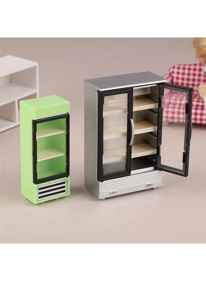 Double Door Mini Dollhouse Refrigerator Realistic Model Easy Assembly Photography Prop - Image 2