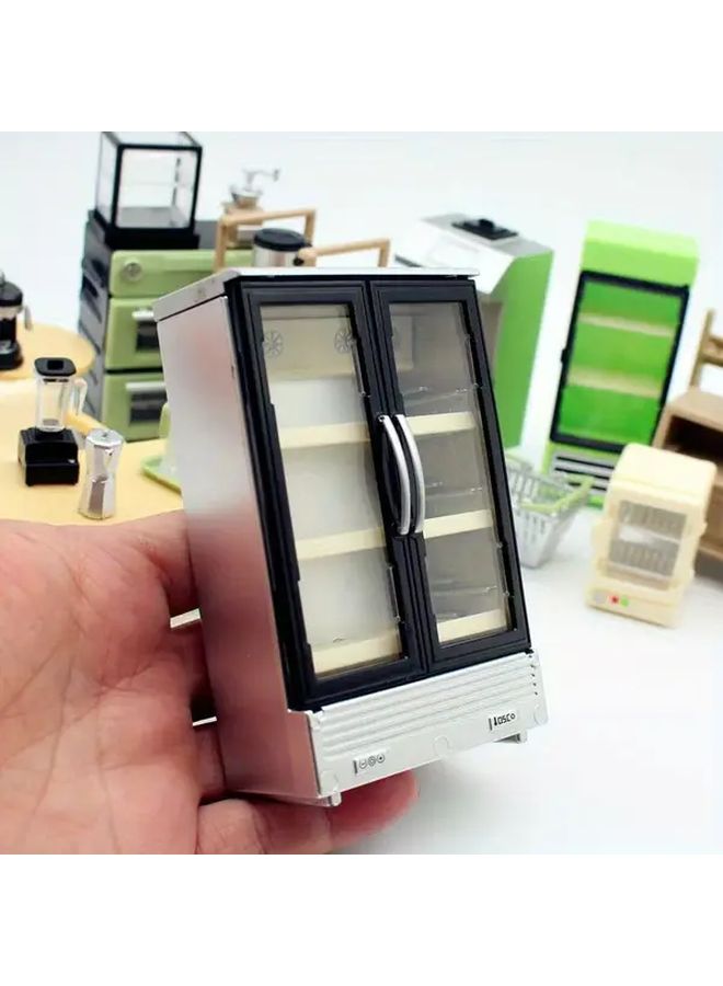 Double Door Mini Dollhouse Refrigerator Realistic Model Easy Assembly Photography Prop - Image 3