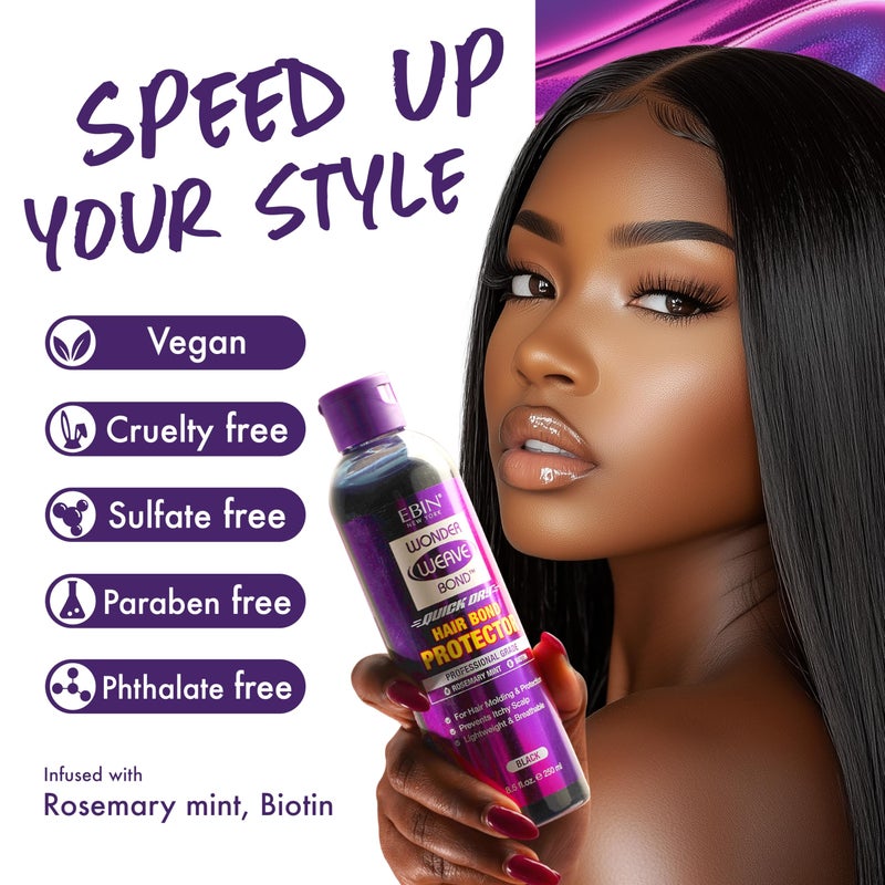 EBIN NEW YORK Wonder Weave Bond Hair Protector (Clear) 8.5 Fl Oz â€“ Quick Dry Protective Shield for Quick Weave â€“ Lightweight, Rosemary Mint & Biotin Infused, Breathable Formula - Image 3