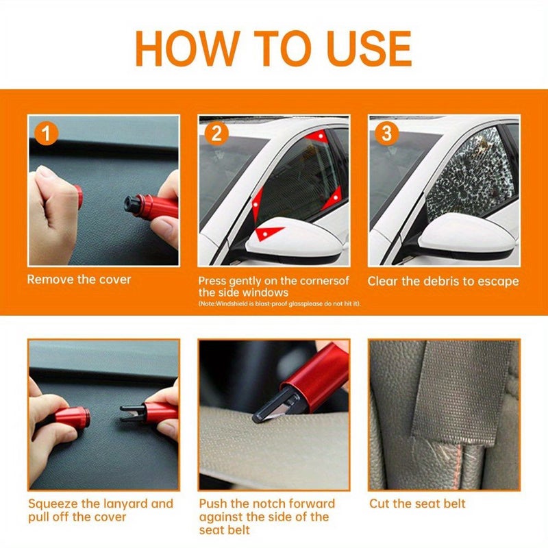 Car Window Breaker Safety Hammer 2-in-1 Seat Belt Cutter Emergency Escape Tool for Land and Underwater Black 3pcs - Image 5