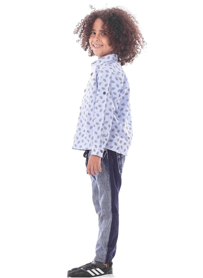 Blue Long Sleeve  Printed Casual Shirt