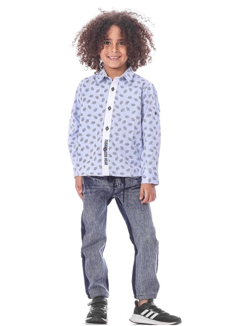 Blue Long Sleeve  Printed Casual Shirt