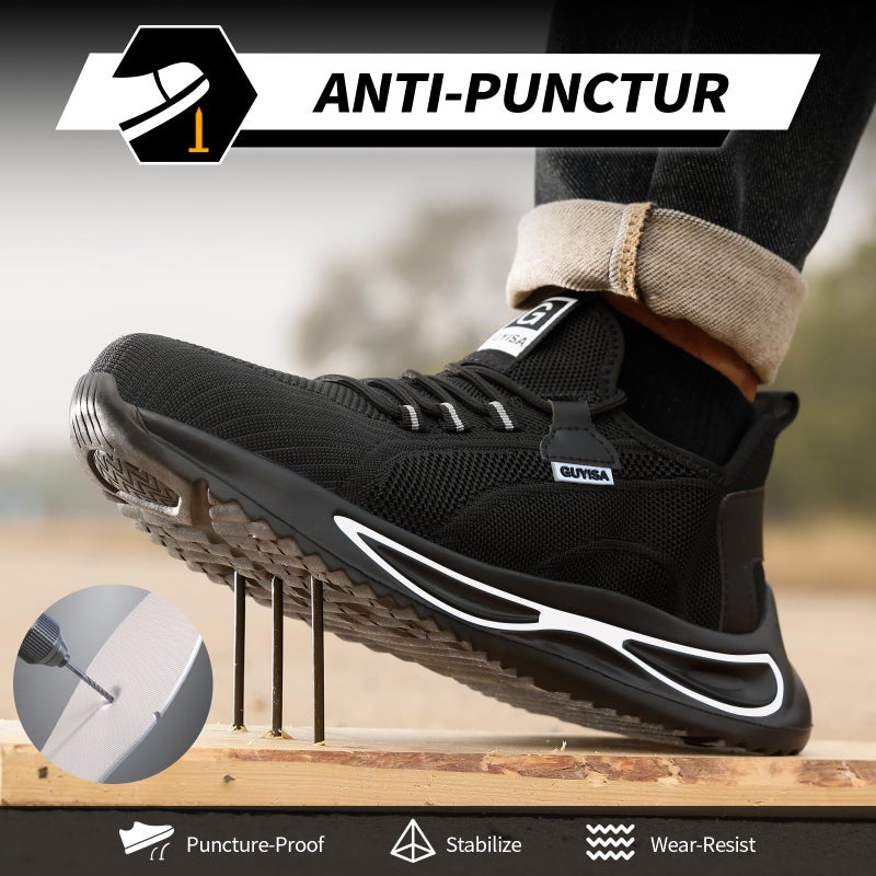 GLANOUDUN Steel Toe Shoes for Men Lightweight Work Shoes for Men Black Steel Toe Sneakers Comfortable Safety Tennis Sneakers Indestructible Men's Safety Footwear Industrial Construction White - Image 3