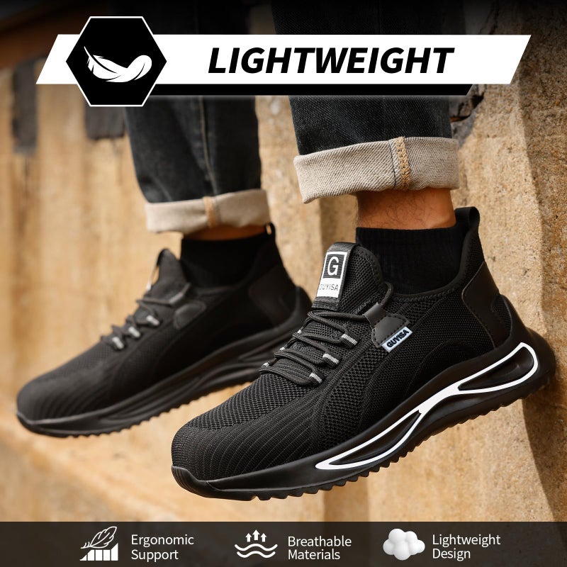 GLANOUDUN Steel Toe Shoes for Men Lightweight Work Shoes for Men Black Steel Toe Sneakers Comfortable Safety Tennis Sneakers Indestructible Men's Safety Footwear Industrial Construction White - Image 4