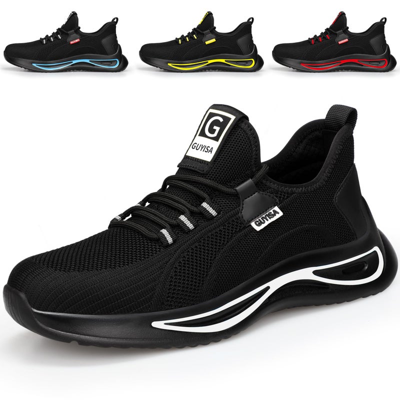 GLANOUDUN Steel Toe Shoes for Men Lightweight Work Shoes for Men Black Steel Toe Sneakers Comfortable Safety Tennis Sneakers Indestructible Men's Safety Footwear Industrial Construction White - Image 1