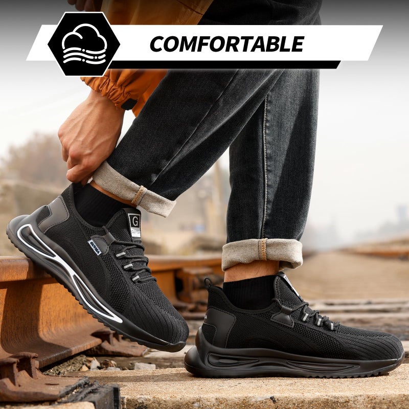 GLANOUDUN Steel Toe Shoes for Men Lightweight Work Shoes for Men Black Steel Toe Sneakers Comfortable Safety Tennis Sneakers Indestructible Men's Safety Footwear Industrial Construction White - Image 5