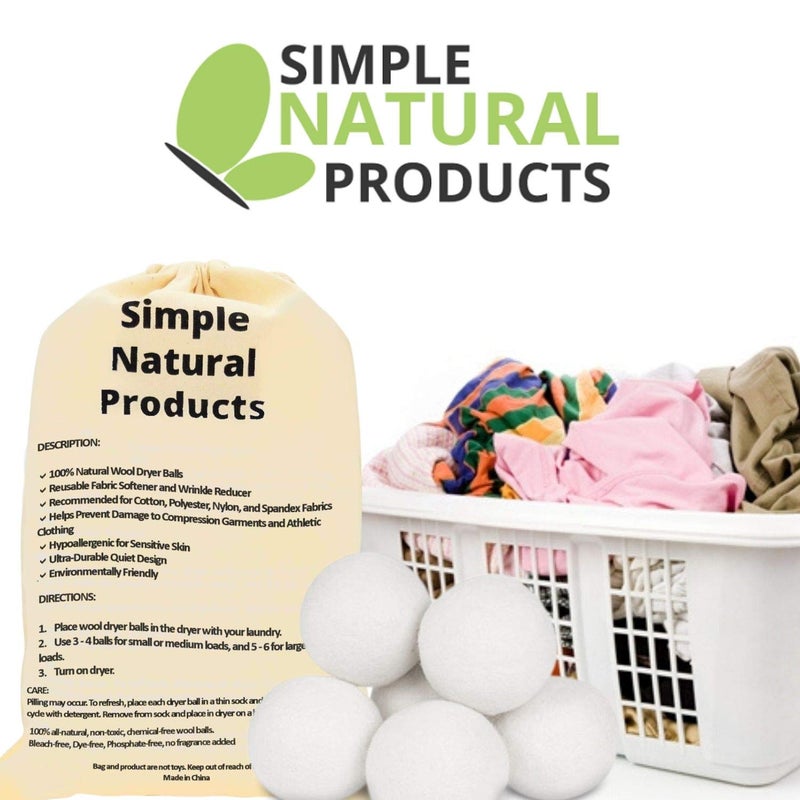 BICHI Simple Natural Products Wool Dryer Balls - Fabric Softener and Dryer Sheets for Laundry Supplies - Reusable Wrinkle and Static Guard Wool Balls - Unscented for Sensitive Skin (6 XL Pack) - Image 4