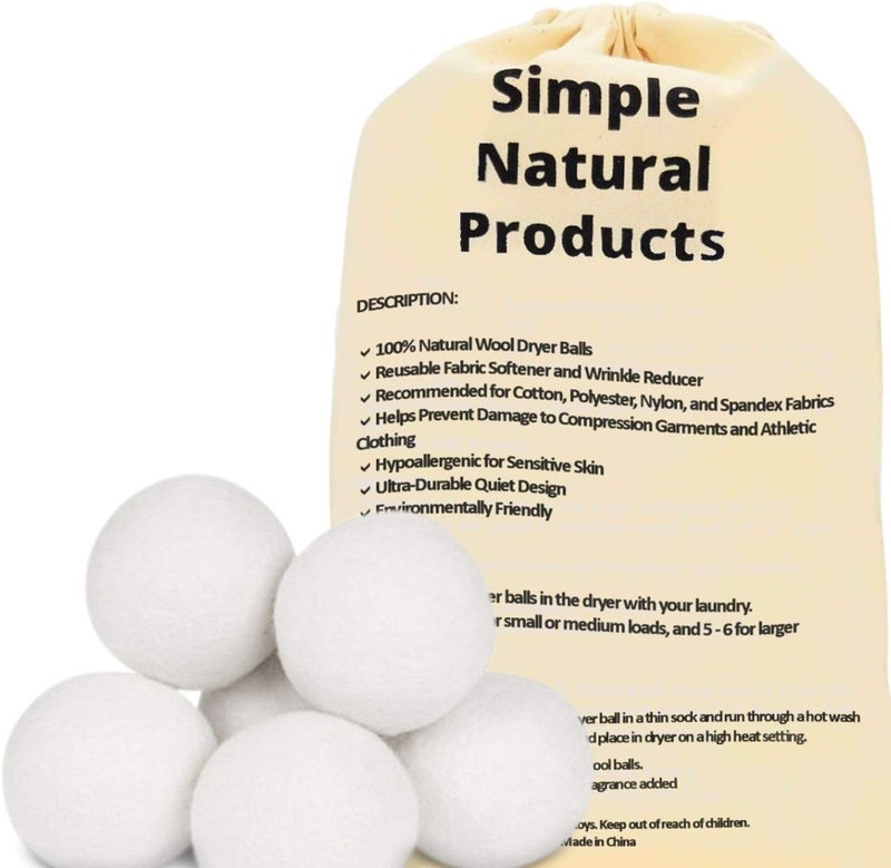 BICHI Simple Natural Products Wool Dryer Balls - Fabric Softener and Dryer Sheets for Laundry Supplies - Reusable Wrinkle and Static Guard Wool Balls - Unscented for Sensitive Skin (6 XL Pack) - Image 5