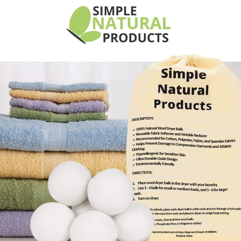 BICHI Simple Natural Products Wool Dryer Balls - Fabric Softener and Dryer Sheets for Laundry Supplies - Reusable Wrinkle and Static Guard Wool Balls - Unscented for Sensitive Skin (6 XL Pack) - Image 2