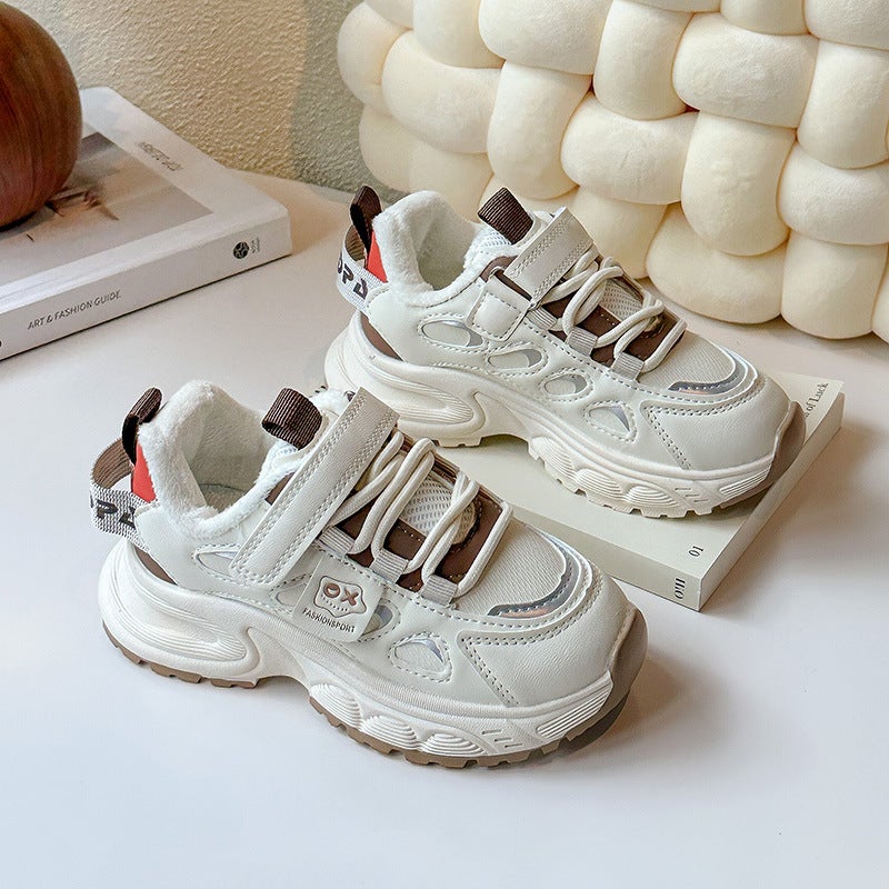 Boys Shoes Big Children Fried Street Running Sneaker Children Soft Bottom Torre Small White Shoes - Image 1