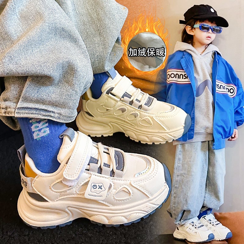 Boys Shoes Big Children Fried Street Running Sneaker Children Soft Bottom Torre Small White Shoes - Image 2