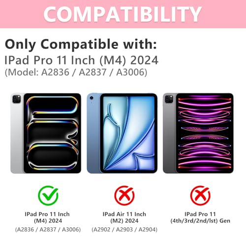 TaIYanG Keyboard Case for iPad Pro 11inch M5M420252024 Detachable Magnetic Bluetooth Keyboard Case with Pencil Holder Flip Stand Cover for iPad Pro 11 Inch 2024 Light Pink - Image 3
