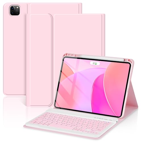TaIYanG Keyboard Case for iPad Pro 11inch M5M420252024 Detachable Magnetic Bluetooth Keyboard Case with Pencil Holder Flip Stand Cover for iPad Pro 11 Inch 2024 Light Pink - Image 1