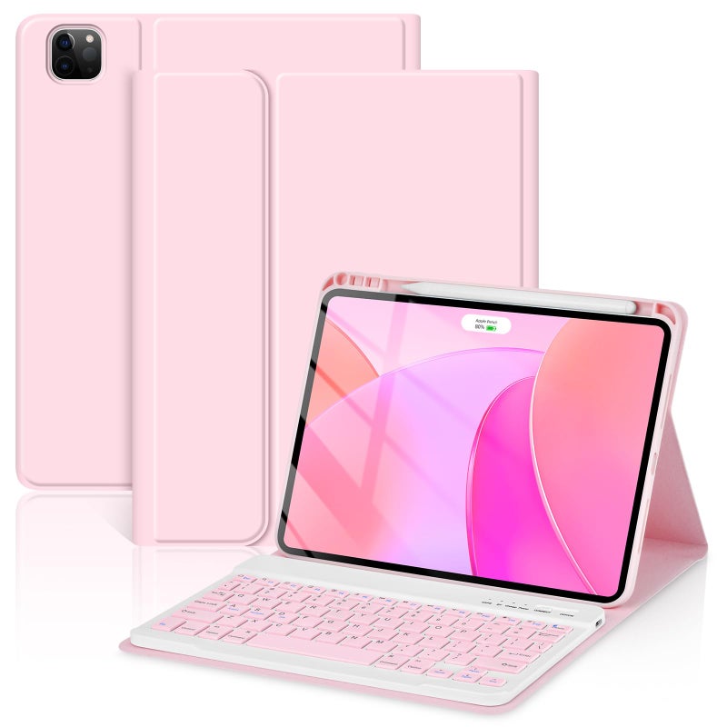 TaIYanG Keyboard Case for iPad Pro 11inch M5M420252024 Detachable Magnetic Bluetooth Keyboard Case with Pencil Holder Flip Stand Cover for iPad Pro 11 Inch 2024 Light Pink - Image 2