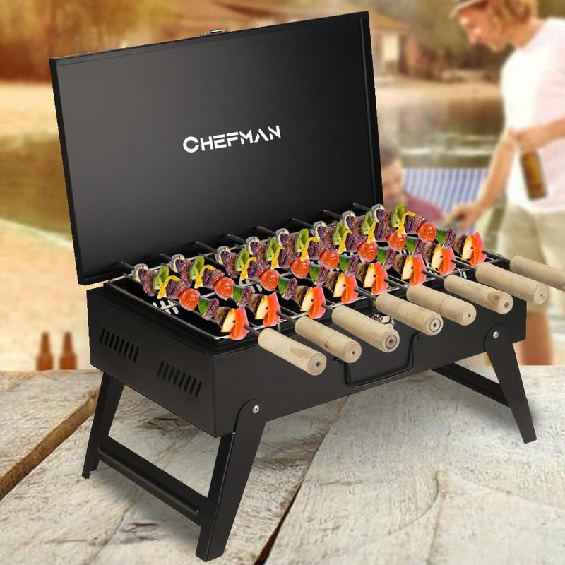 Chefman Briefcase Barbeque Grill Accessories with 8 Skewers Set Black for Home and Picnic - Image 1