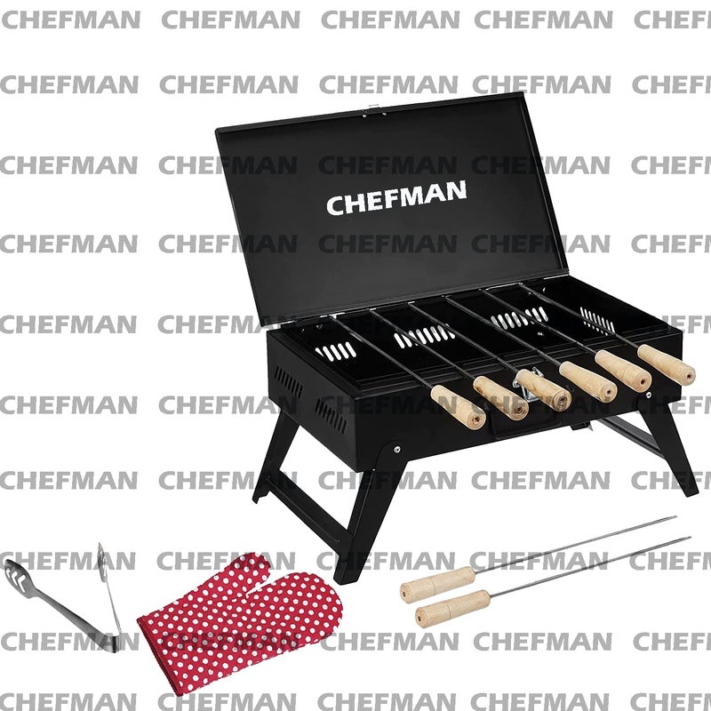Chefman Briefcase Barbeque Grill Accessories with 8 Skewers Set Black for Home and Picnic - Image 4