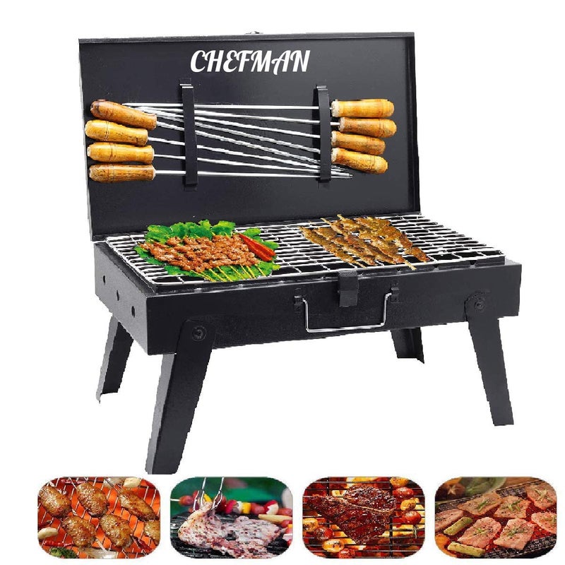 Chefman Briefcase Barbeque Grill Accessories with 8 Skewers Set Black for Home and Picnic - Image 2