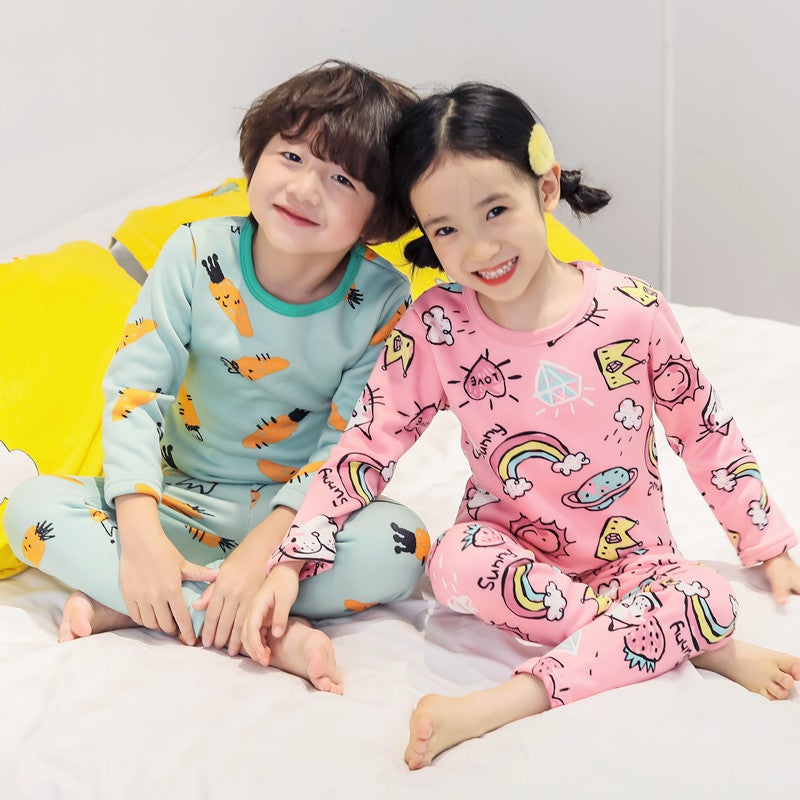 Children'S Thermal Underwear Children'S Clothing Girls' Winter Base Clothes Boys' Fleece-Lined Thickened Autumn Clothes And Pants Suit Children'S Home Clothes - Image 2