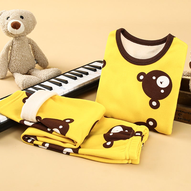Children'S Thermal Underwear Children'S Clothing Girls' Winter Base Clothes Boys' Fleece-Lined Thickened Autumn Clothes And Pants Suit Children'S Home Clothes - Image 1