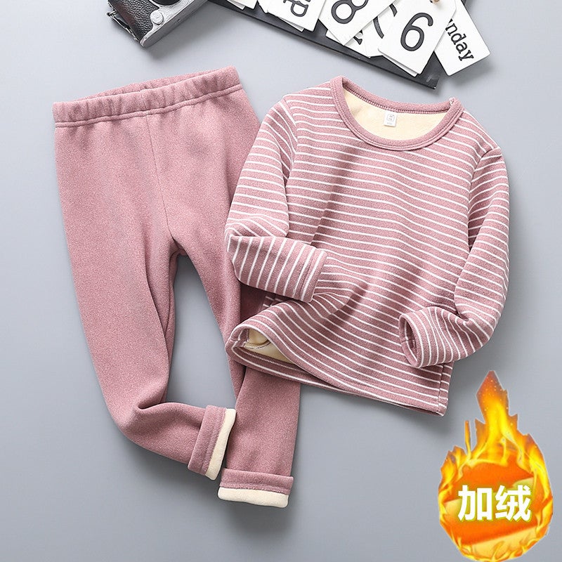 Children'S Thermal Underwear Children'S Clothing Girls' Winter Base Clothes Boys' Fleece-Lined Thickened Autumn Clothes And Pants Suit Children'S Home Clothes - Image 5