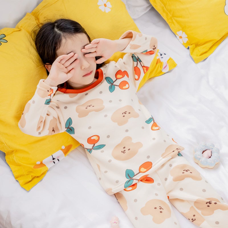 Children'S Thermal Underwear Children'S Clothing Girls' Winter Base Clothes Boys' Fleece-Lined Thickened Autumn Clothes And Pants Suit Children'S Home Clothes - Image 4