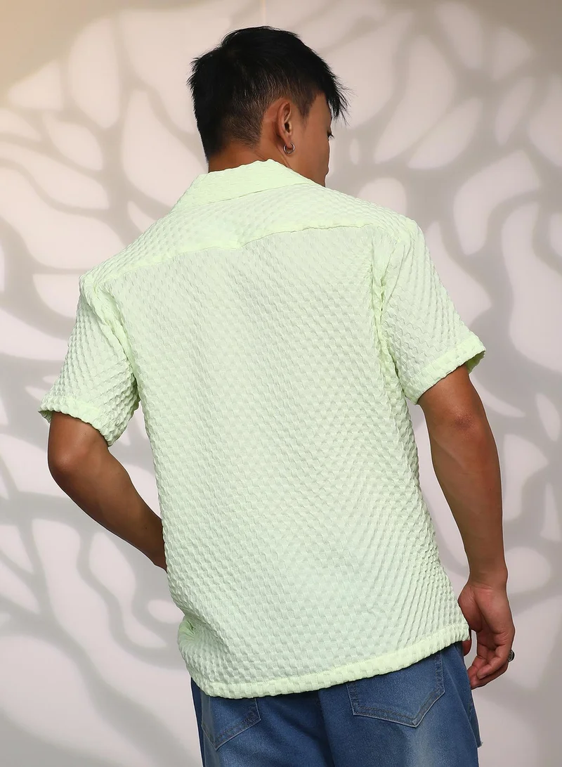CAHOOT  Men's Lime Green Cubic-Textured Resort Shirt for Men | Best Price UAE