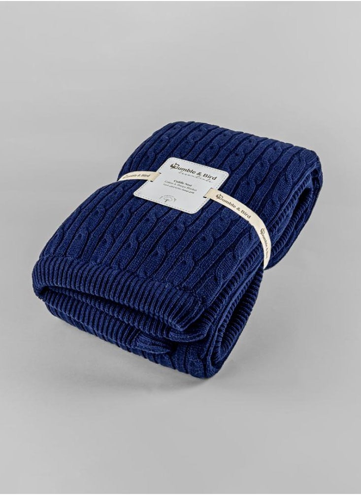 Bumble & Bird Bumble & Bird - Knitted Blanket With Sherpa Back - Blue  - Image 1