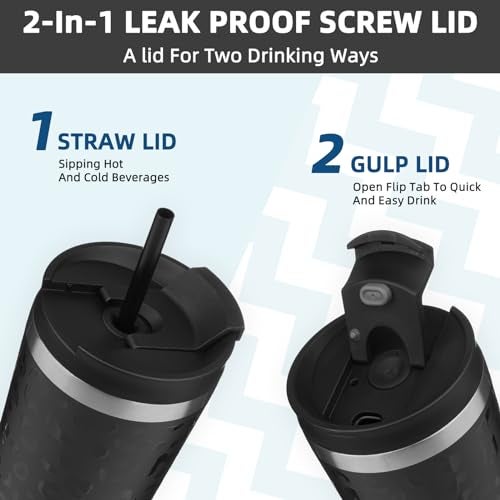 BJPKPK 18oz Insulated Tumbler With lid And Straw Stainless Steel Tumblers Travel Coffee Mug Reusable Thermal Cup,Black Leopard - Image 4