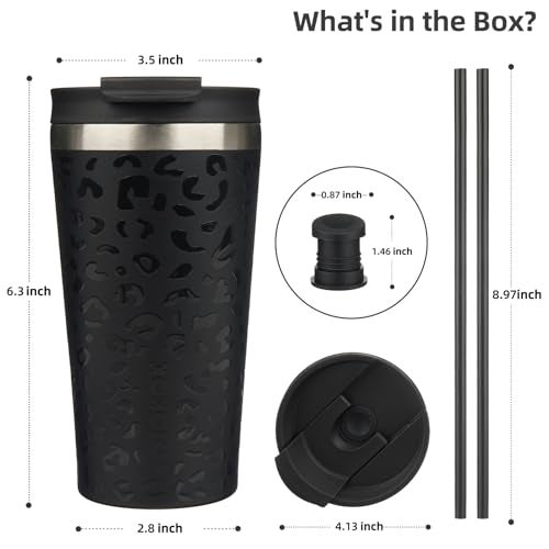 BJPKPK 18oz Insulated Tumbler With lid And Straw Stainless Steel Tumblers Travel Coffee Mug Reusable Thermal Cup,Black Leopard - Image 2