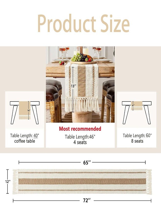 Macrame Table Runner, 12 x 72 Inches Boho Farmhouse Table Runner with Tassels Cotton Linen Woven for Spring Dining Table Home Decor for Spring Living Room Dining Room Bedroom  - Image 2