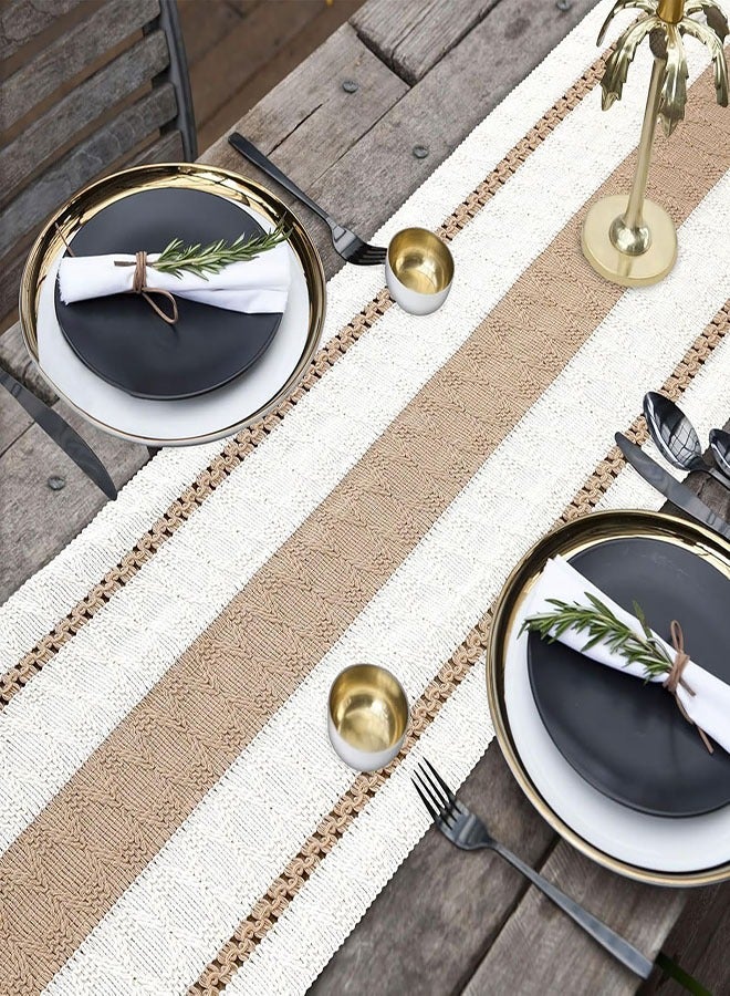 Macrame Table Runner, 12 x 72 Inches Boho Farmhouse Table Runner with Tassels Cotton Linen Woven for Spring Dining Table Home Decor for Spring Living Room Dining Room Bedroom  - Image 3