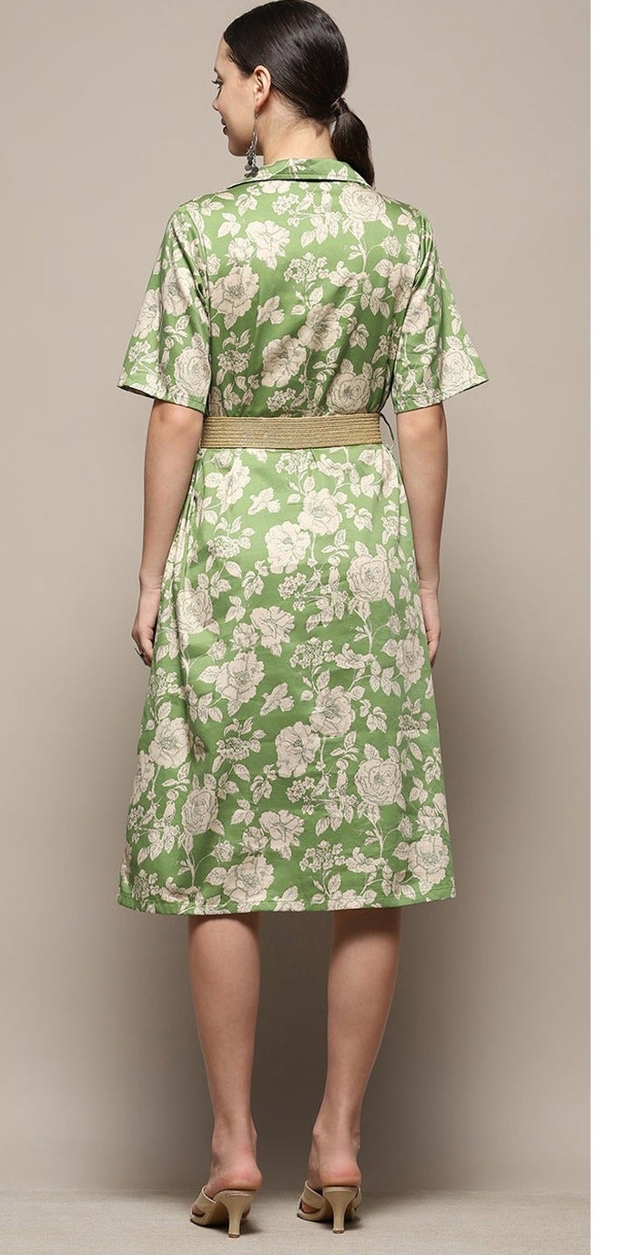 Biba Women Green Pure Cotton Floral Printed Straight Dress - Image 5