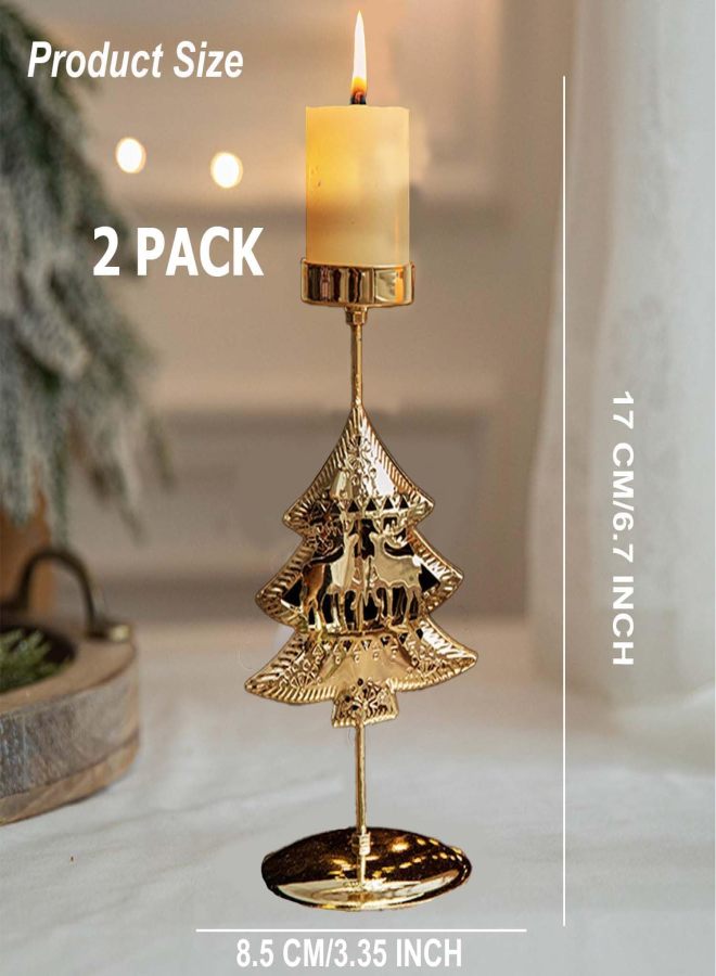 2-piece Golden Christmas tree cone candlestick set (for Christmas decoration, family party, table decoration) - Image 2
