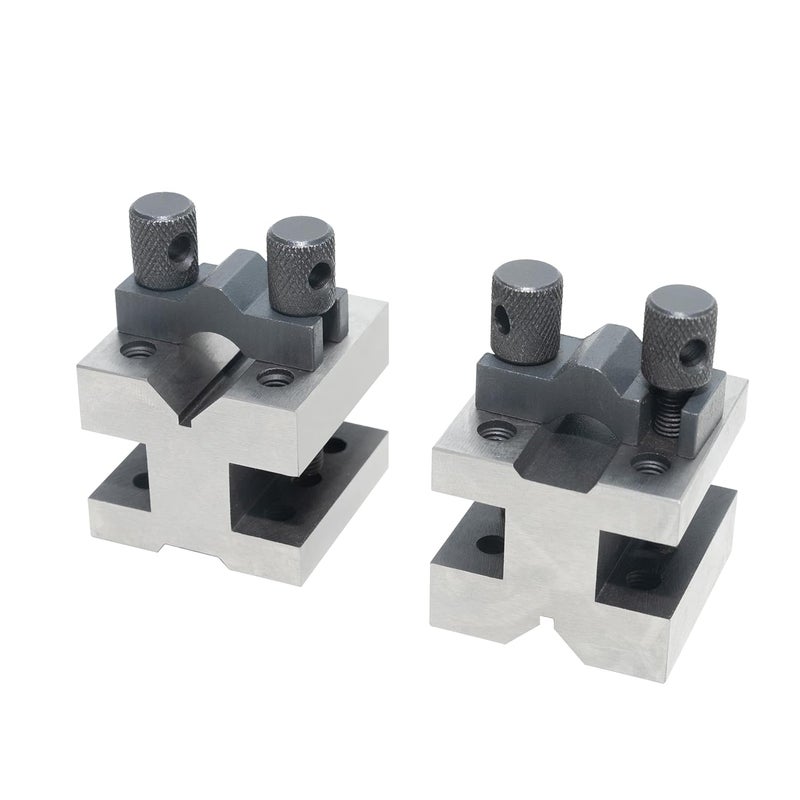 HFS (R) V Blocks with Clamp Set 1-3/8 x 1-3/8 x 1-3/16 Hardened Steel 90 Degree Angle Accuracy V Block Set Multi-Purpose Gauge Machinist Tool - Image 1